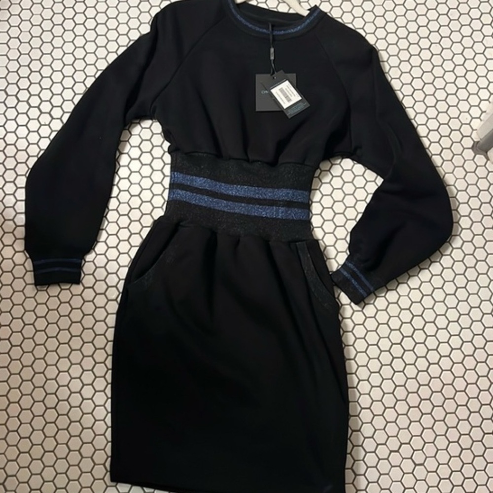 Cynthia Rowley Black Dress with Blue Accents
